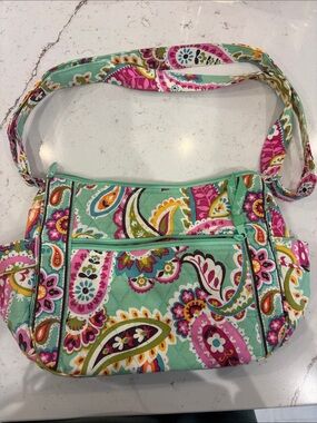 Vera Bradley Mint Paisley Quilted Crossbody with Pink and Orange Accents